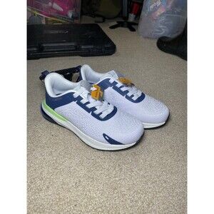 Avia Kids Air Athletic Sneakers White Navy Lime Size 2 Memory Foam Elastic Laces